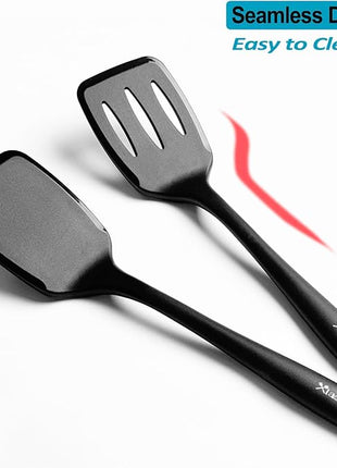 600˚F Heat Resistant Silicone Spatula Set, 13.6" Kitchen Spatula Turners for Non Stick Cookware, Flexible Spatulas with Thin Edges, Seamless Cooking Utensils for Fish, Eggs, Pancakes, BLACK