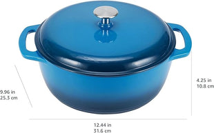 Amazon Basics Cast Iron Dutch Oven Pot with Lid, Enameled, Round, Dual Handles, Heavy-Duty, Small, 4.3-Quart, Blue