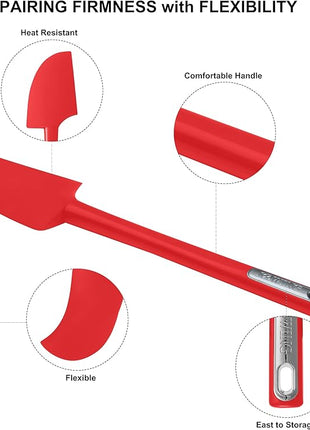 Premium Silicone Spatula Set, JXWING Flexible Heat Resistant Non-slip Handle Baking Cooking Rubber Spatulas, Red