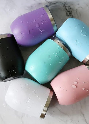 12oz Wine Tumbler with Lid With straw Stainless Steel Wine Tumbler Cups Double Wall Vacuum Insulated Travel Mugs Stemless Cup 25 Pack