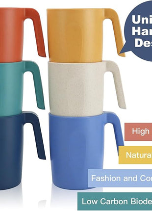 Homienly Wheat Straw Coffee Mugs, Alternative to Plastic Coffee Cups, Set of 6, Unbreakable Camping Coffee Mugs, 16 OZ Cups for Tea, Coffee, Milk, Dishwasher and Microwave Safe Kids Mug, Multi