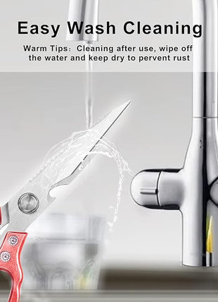 AWinjoy Heavy Duty Sharp Kitchen Scissors, Dishwasher Safe, Cooking Shears for Meat, Chicken, Fish, Poultry, Herb, Bread (Red)