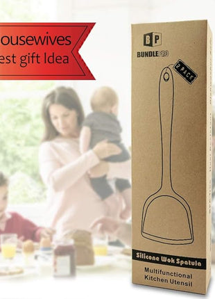 Pack of 2 Silicone Wok Spatula, Non-Stick, Heat Resistant, Easy to Clean and Dishwasher Safe, Seamless Kitchen Utensil for Cooking, Baking, Stir-Fry (Black)