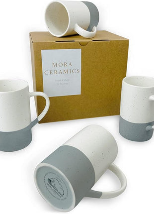 Mora Ceramics 12oz Coffee Mug Set of 4 - Ceramic Tea Cups with Handle - Microwave and Dishwasher Safe, Perfect For Cup or Mug Lovers - Rustic Matte Glaze, Modern Design Mugs - Flint