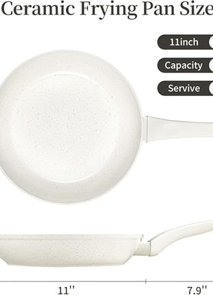 Innerwell Ceramic Non Stick Frying Pan - Non Stick Skillet Frying Pans, Safe&No Toxic Egg Omelette Frying Pan, Large Nonstick Cookware Chef's Pan, Induction Compatible, PFOA&PFAS Free(11inch, White)