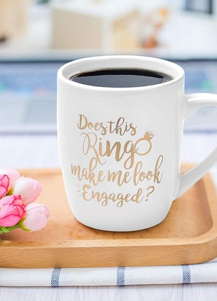 Maustic Engagement Gift Does This Ring Make Me Look Engaged Coffee Mug Funny Mug Novelty Coffee Mug Gift for Women Men Engagement Anniversary Birthday Christmas