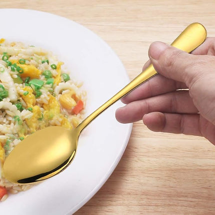 Set of 12, Gold Plated Stainless Steel Dinner Forks and Spoons, findTop Heavy-duty Forks (8 Inch) and Spoons (7 Inch) Cutlery Set- Gold