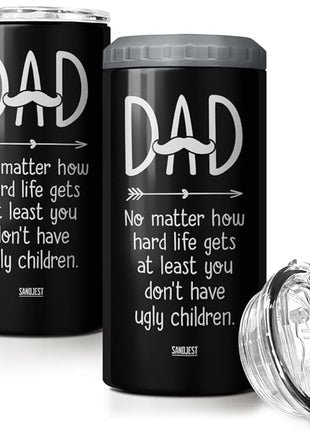 SANDJEST 4-in-1 Dad Tumbler Gifts for Dad from Daughter Son - 12oz Funny Ugly Children Dad Can Cooler Tumblers Travel Mug Cup - Insulated Cans Coozie Travel Mug Christmas, Birthday, Father's Day Gift