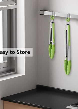 Premium Silicone Set of 2 Cooking Tongs, 9-Inch & 12-Inch BPA Free Non-Stick Stainless Steel BBQ Grilling Locking Food Tong, Light Green