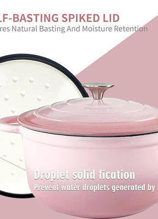 Dutch Oven,Cast Iron Dutch Ovens,Dutch Oven Pot with Lid,3 QT Enamel Dutch Pot,Dutch Ovens with Dual Handles,Cast Iron Pot for Braiser,Cooking,Gifts for Family,Pink