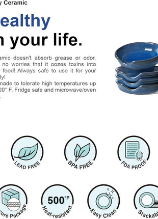 LE TAUCI Ceramic Spoon Rest for kitchen, 4.8 Inches Spoon Holder for Stove Top, Coffee Spoon Rest, Spoon Cradle, Kitchen Basics, Kitchen Accessories For Utensils, Set of 4, Ceylon blue