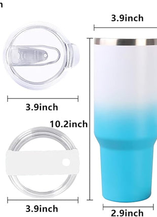 SYACOT 40 oz Tumbler with Handle and Straw Stainless Steel Insulated Tumbler Leak Proof Lid and Straw Lid Reusable Travel Mug Coffee Mug Cup Dishwasher Safe Keep Drinks Cold and Hot (White Blue)
