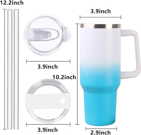 SYACOT 40 oz Tumbler with Handle and Straw Stainless Steel Insulated Tumbler Leak Proof Lid and Straw Lid Reusable Travel Mug Coffee Mug Cup Dishwasher Safe Keep Drinks Cold and Hot (White Blue)