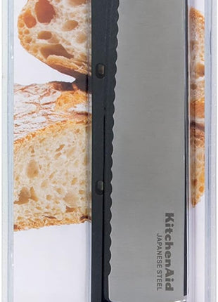 KitchenAid Classic Serrated Bread Knife with Custom-Fit Blade Cover, 8-inch, Sharp Kitchen Knife, High-Carbon Japanese Stainless Steel Blade, Black