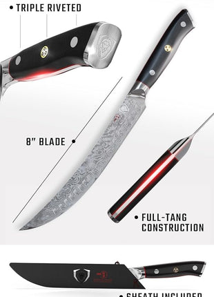 DALSTRONG Butcher Knife - 8 inch - Shogun Series ELITE - Japanese AUS-10V Super Steel - G10 Handle - Vacuum Treated - Meat Slicer Gift - Razor Sharp Breaking Knife - BBQ Knife - Sheath Included