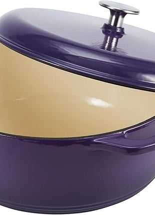 Amazon Basics Cast Iron Dutch Oven Pot with Lid, Enameled, Round, Dual Handles, Heavy-Duty, Medium, 6-Quart, Purple