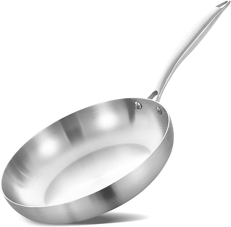 LOLYKITCH 8.5 Inch Tri-Ply Stainless Steel Frying Pan,Small Skillet,Induction Cooking Pan,Dishwasher and Oven Safe,Rivet Handle