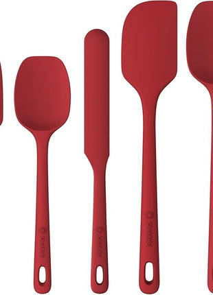 5 Pieces Silicone Spatula Set, Food Grade Rubber Spatula, Upgrade Strong Handle with Ergonomic Grip, Heat Resistant Up to 600°F for Nonstick Cookware, Cooking Red