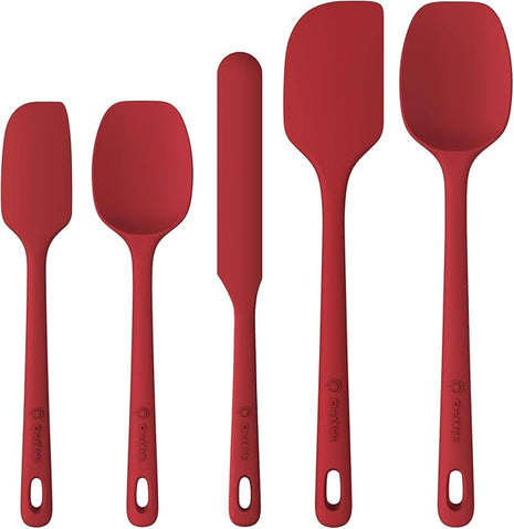 5 Pieces Silicone Spatula Set, Food Grade Rubber Spatula, Upgrade Strong Handle with Ergonomic Grip, Heat Resistant Up to 600°F for Nonstick Cookware, Cooking Red