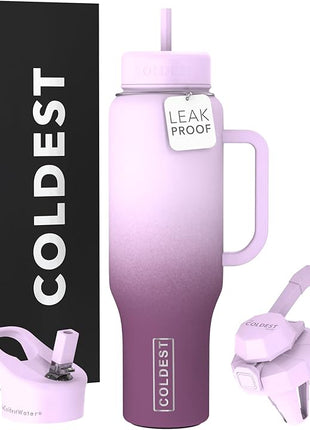 Coldest Tumbler with Handle and Straw - 100% Leak Proof Insulated Tumbler with Lid and Straw (3 Lids) - Stainless Steel Tumblers for Women & Men - Cup Holder Friendly Base, 46 oz (Tasty Lolipop)