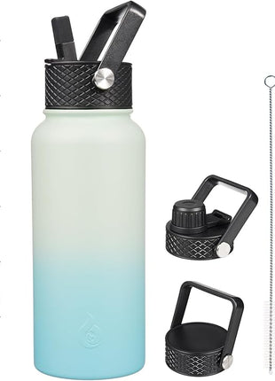 BJPKPK Insulated Water Bottles with Straw Lid, 32oz Metal Large Water Bottle with 3 Lids, Reusable Leak Proof BPA Free Thermo, Stainless Steel Tumblers for Sports, Gym, Travel-Mint