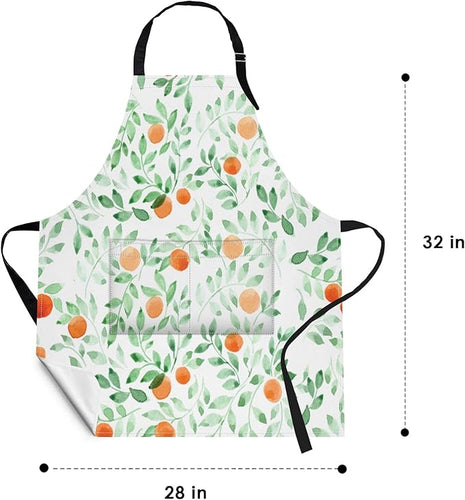 Britimes Green Leaves Fruits Orange Vintage Apron Home Kitchen Cooking Baking Gardening for Women Men with Pockets 32x28 inch