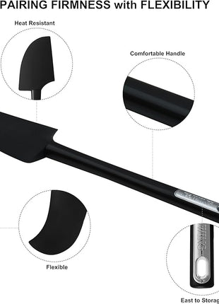 Premium Silicone Spatula Set, JXWING Flexible Heat Resistant Non-slip Handle Baking Cooking Rubber Spatulas, Black