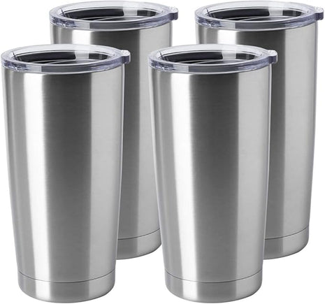 HASLE OUTFITTERS 20oz Stainless Steel Tumblers Bulk, Insulated Travel Cup with Lid, Double Wall Vacuum Coffee Mug for Cold & Hot Drinks 4 Pack, Silver