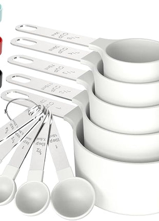 TILUCK Measuring Cups & Spoons Set, Stackable Cups and Spoons, Nesting Measure Cups with Stainless Steel Handle, Kitchen Gadgets for Cooking & Baking（white）
