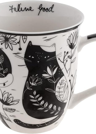 Karma Gifts 16 oz Black and White Boho Mug Cat - Cute Coffee and Tea Mug - Ceramic Coffee Mugs for Women and Men