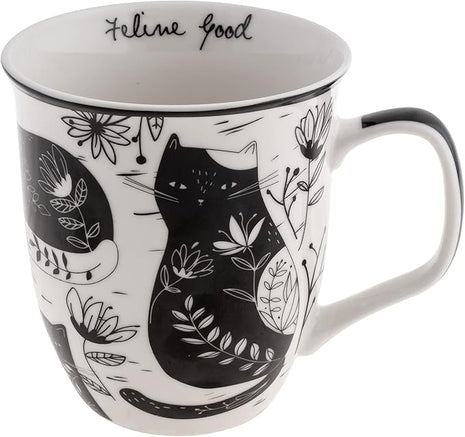 Karma Gifts 16 oz Black and White Boho Mug Cat - Cute Coffee and Tea Mug - Ceramic Coffee Mugs for Women and Men