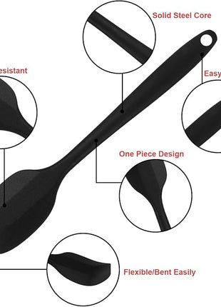 Silicone Spatulas Set of 6, Rubber Spoon Spatula Heat Resistant Spoonula One Piece Design Seamless Spatula Non-Stick Scrapers Baking Mixing Tool (Black)