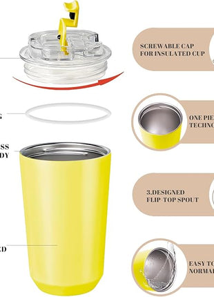 Puraville Insulated Tumblers with Lid, 14 oz Travel Coffee Mug Stainless Steel Vacuum Cup, Leak Proof Reusable Double Walled Coffee Tumbler for Iced and Hot Drinks, Yellow