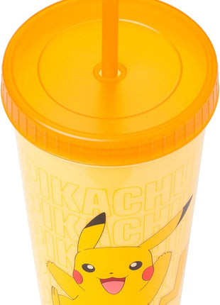 Silver Buffalo Pokémon Boxed 4 pack Color Change Plastic Tumbler Featuring Pikachu, Charmander, Bulbasaur, and Squirtle, 24 Ounces