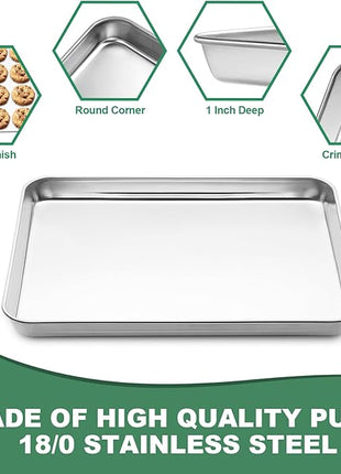 Stainless Steel Baking Sheets with Rack, HKJ Chef Cookie Sheets and Nonstick Cooling Rack & Baking Pans for Oven & Toaster Oven Tray Pans, Rectangle Size 12.5L x 10W x 1H inch & Non Toxic & Healthy