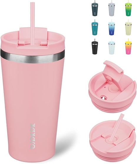 BJPKPK 18oz Tumbler With lid And Straw Stainless Steel Travel Coffee Mug Insulated Tumblers Cups,Light Pink