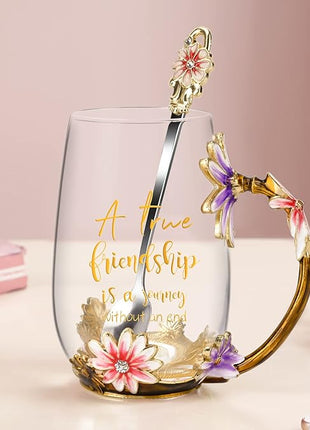 OEAGO Friendship Gifts for Women Best Tea Cup Friend Gifts for Women Flower Coffee Mug Christmas Birthday Gifts for Female Coworker