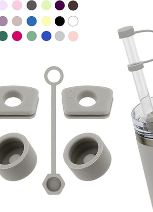 Silicone Spill Stopper Set Compatible with Stanley Cup 2.0 30oz & 40oz with Straw Cover (Set of 2, Ash)