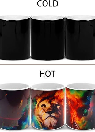Caliamary Heat Changing Coffee Mug, Lion Heat Sensitive Color Changing Mug Cup, 11 Ounce Funny Ceramic Morning Coffee Mugs Cool Mugs for Men Kids…