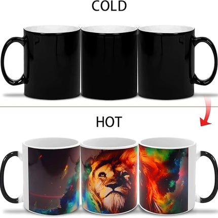 Caliamary Heat Changing Coffee Mug, Lion Heat Sensitive Color Changing Mug Cup, 11 Ounce Funny Ceramic Morning Coffee Mugs Cool Mugs for Men Kids…