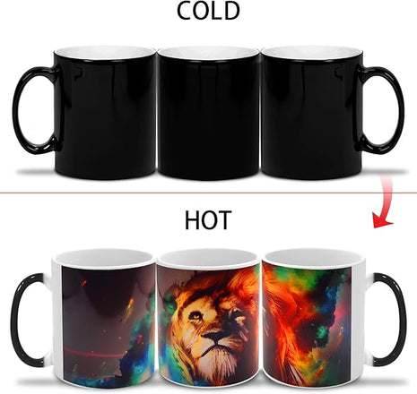 Caliamary Heat Changing Coffee Mug, Lion Heat Sensitive Color Changing Mug Cup, 11 Ounce Funny Ceramic Morning Coffee Mugs Cool Mugs for Men Kids…
