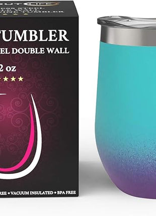 CHILLOUT LIFE 12 oz Stainless Steel Wine Tumbler with Lid - Double Wall Vacuum Insulated Wine Cup Glass Keeping Cold & Hot for Coffee, Champagne, Cocktails, Ice Cream - Powder Coated Caribbean Lily