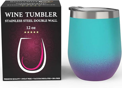 CHILLOUT LIFE 12 oz Stainless Steel Wine Tumbler with Lid - Double Wall Vacuum Insulated Wine Cup Glass Keeping Cold & Hot for Coffee, Champagne, Cocktails, Ice Cream - Powder Coated Caribbean Lily