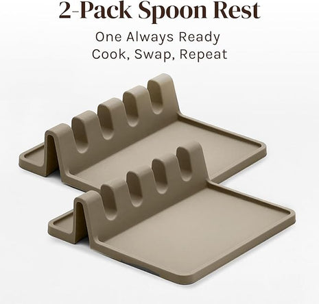 Cream Silicone Spoon Rest for Stove Top with Drip Pad (Two Pack) - Heat-Resistant, BPA-Free Utensil Rest & Spoon Holder for Kitchen Counter - Grill Utensil Holder for Spatulas, Tongs, Ladles
