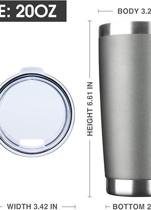20oz Tumbler Bulk Stainless Steel Vacuum Insulated Tumblers with Lid Double Wall Travel Mug Durable Powder Coated Coffee Cup, Suitable for Ice Drinks and Hot Beverage (Gray 12pack)