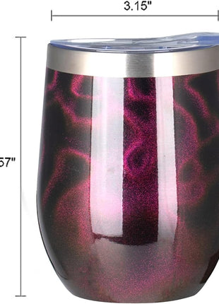 MEZMUT 12 Oz Insulated Wine Tumbler with Lid Double Wall Vacuum Stainless Steel Wine Glass Coffee Mug Insulated Tumbler Cup for Champaign, Cocktail, Beer (Purple Gold, 1 Pack)