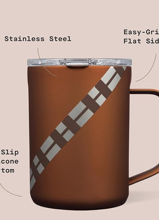 Corkcicle Classic Coffee Mug - Triple Insulated Stainless Steel for Travel - Shatter-Proof Lid - Keeps Drink Hot Over 3 Hours - Holiday Mug Gift - Great for Gifting Warmth - 16 oz - Chewbacca
