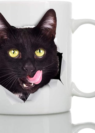 Winston & Bear Thirsty Black Cat Coffee Mug - Funny Ceramic Coffee Mug Gift for Cat Lovers - Cute Novelty Cup for Men and Women (15oz)