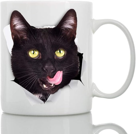 Winston & Bear Thirsty Black Cat Coffee Mug - Funny Ceramic Coffee Mug Gift for Cat Lovers - Cute Novelty Cup for Men and Women (15oz)