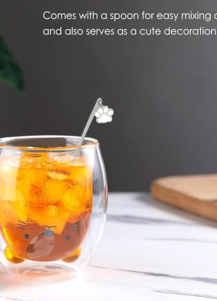 Cat Mug Cute Mugs Glass Double Wall Insulated Glass Espresso Cup, Kawaii Cup, Coffee Cup, Tea Cup, Milk Cup, Best gift for Office and Personal Birthday Christmas (Cat)